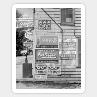 Signs on a General Store, 1938. Vintage Photo Sticker